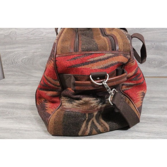 RARE PENDLETON Southwestern Aztec Blanket Wool Duffle Weekender Bag Wheels - Picture 3 of 16